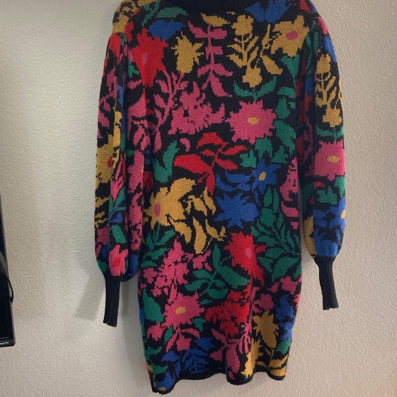 FARM Rio Multicolor Knit Sweater mini dress ballon sleeve abstract flowers y2k M - Picture 6 of 9